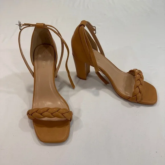 Alicepub HX2301CP Braided Block Heel Sandals Womens 8 Tan Ankle Strap Minimalist - Picture 5 of 9